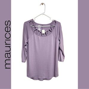 💜🪻 NWT Maurices 24/7 Soft Lattice Neck Blouse Mauve Lavender Spring Easter🪻💜